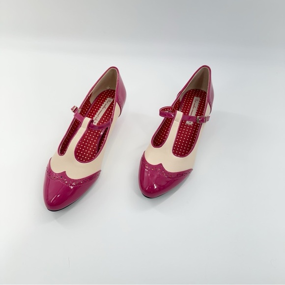 BAIT Footwear T-Strap Mary Jane Pink & Cream Retro Heels Size 10 - Picture 3 of 13